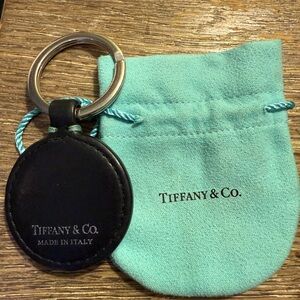 Tiffany & Co. Black Leather Key Ring with Blue Pouch